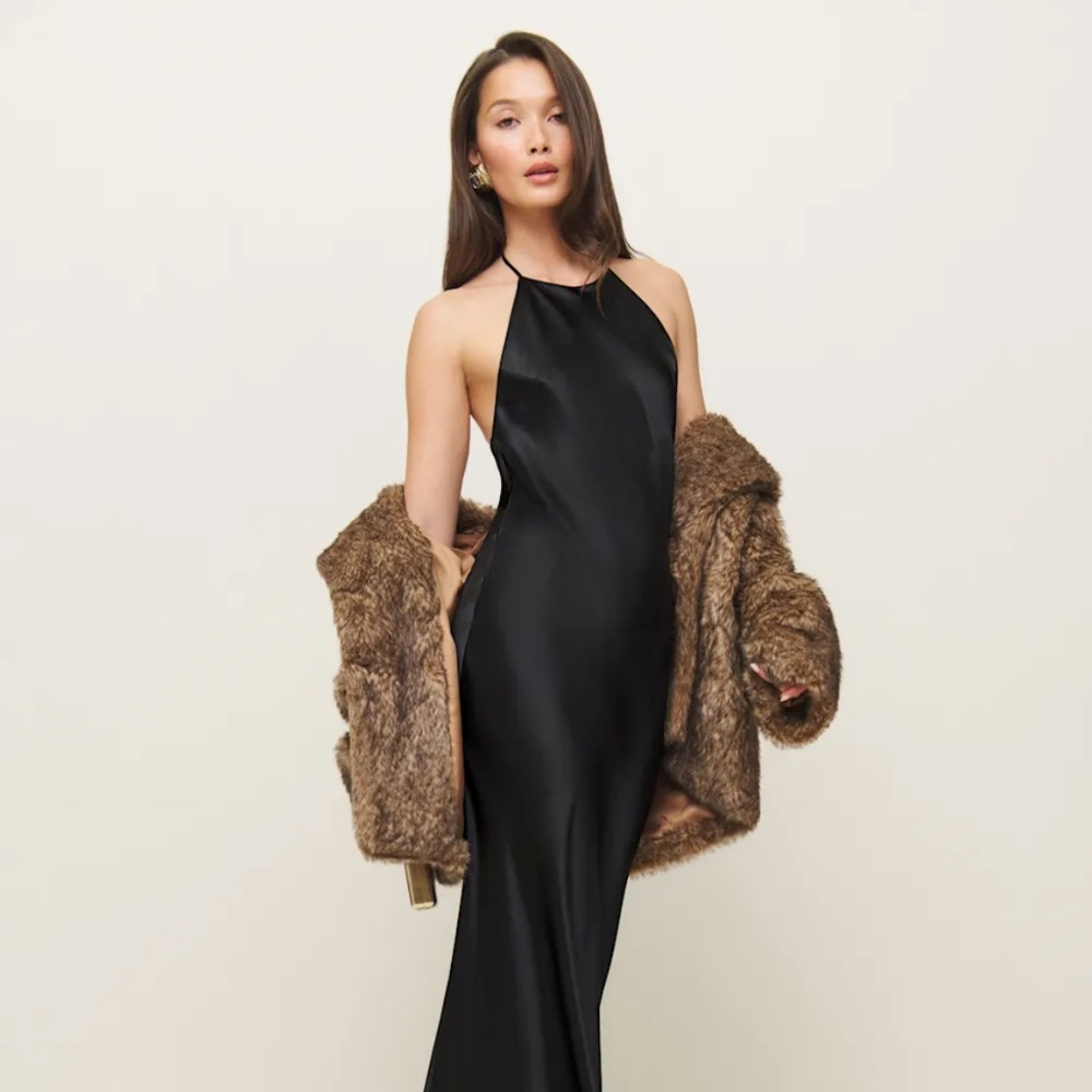 Reformation Petites Jeany Silk Dress Black - Size SP